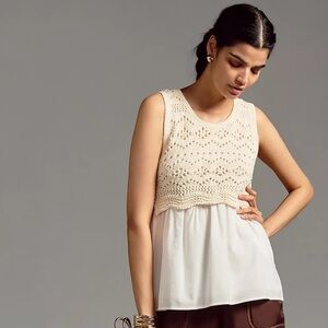 Anthropologie Cream Crochet Sleeveless Top